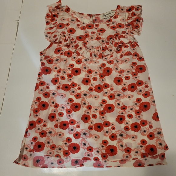 Red white silk floral tank - Picture 1 of 4